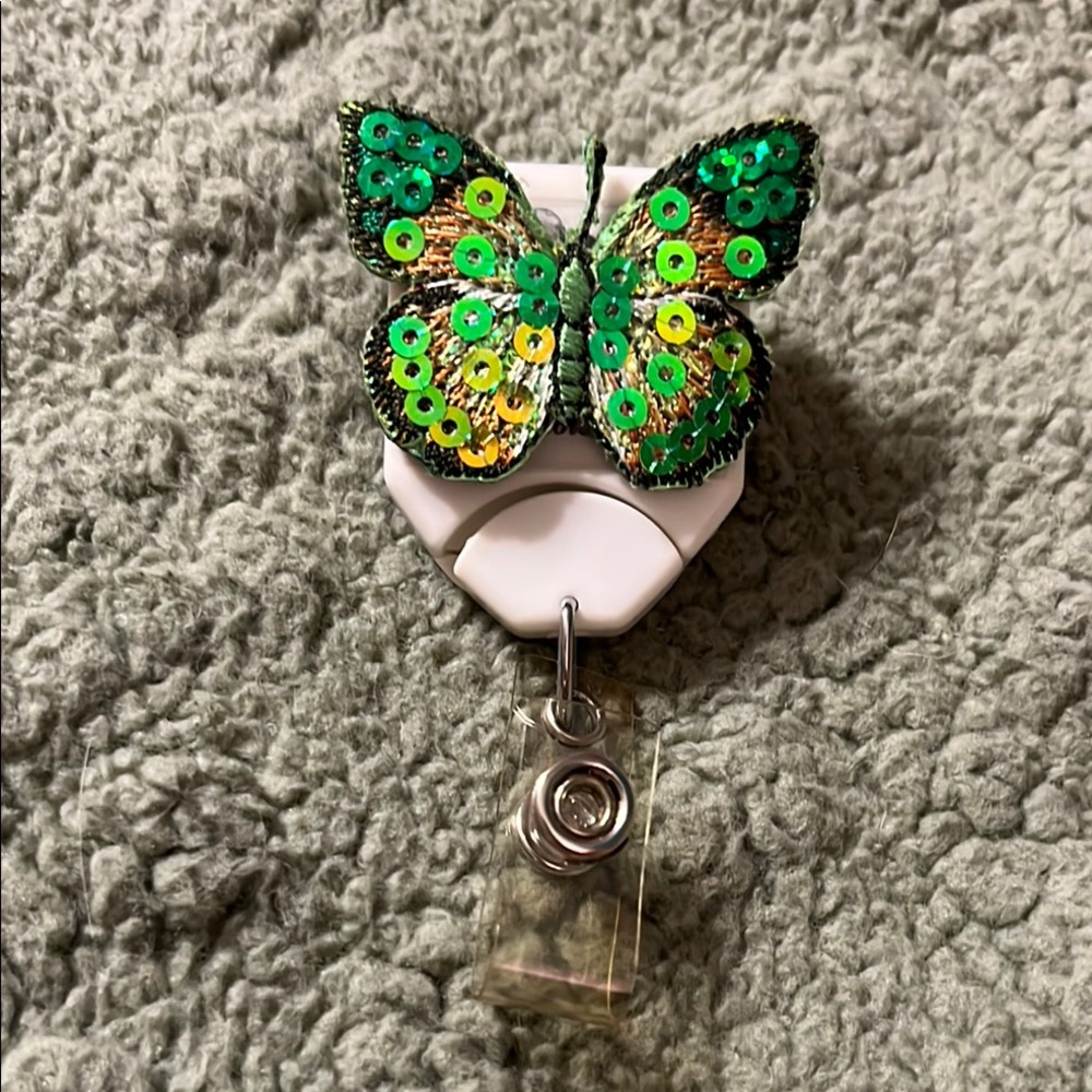 Hand made Sequin Butterfly Badge Reel